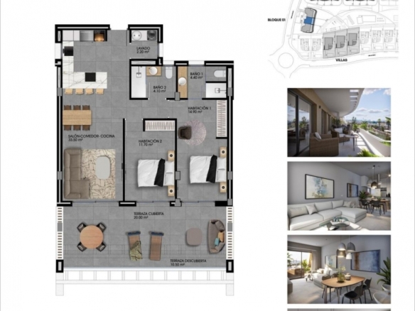 Apartamento de 2 dormitorios con vistas panorámicas al mar  a la venta en Finestrat