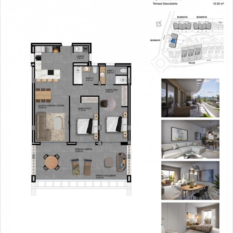 Apartamento de 2 dormitorios con vistas panorámicas al mar  a la venta en Finestrat