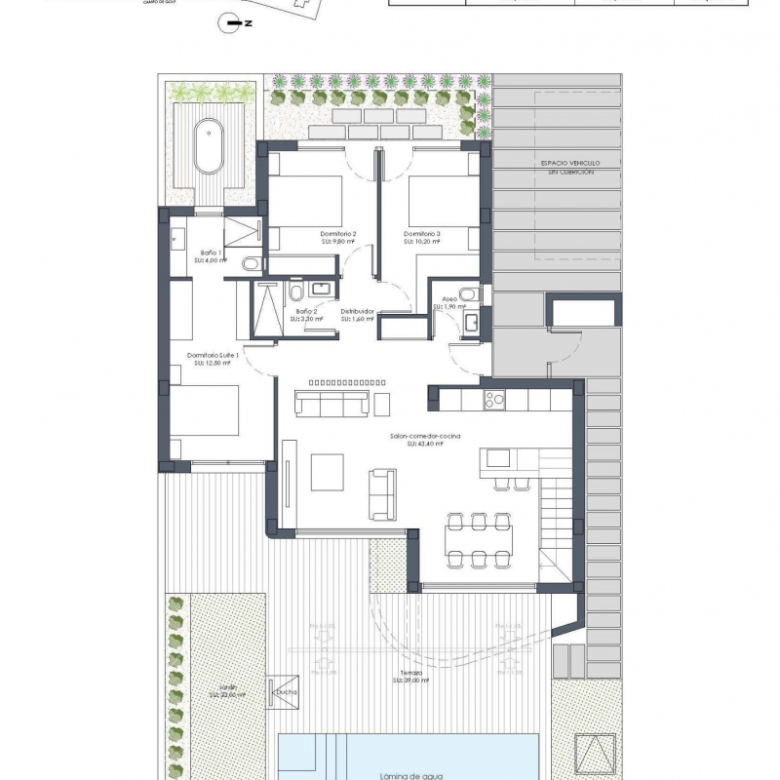 Villa de nueva construcción con 3 dormitorios y piscina privada en venta en primera linea de Golf( Los Alcázares)