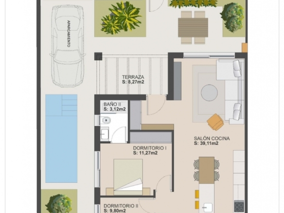 Villa de nueva construcción semiindependiente con 2 dormitorios y piscina privada en Torre Pacheco