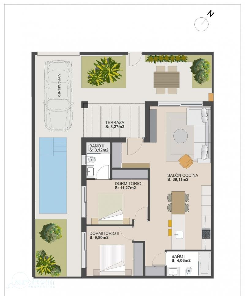 g_42759-9-17 Villa de nueva construcción semiindependiente con 2 dormitorios y piscina privada en Torre Pacheco
