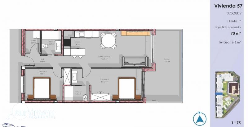 Apartamento moderno amueblado con 2 dormitorios en complejo redidencial de Guardamar