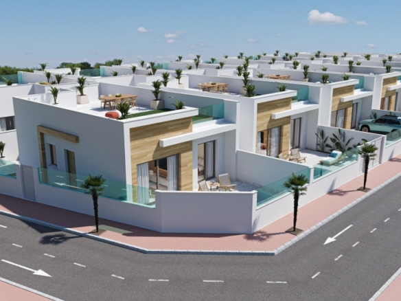 Villa de una sola planta de 3 dormitorios con piscina privada y solárium en El Jimenado, Murcia