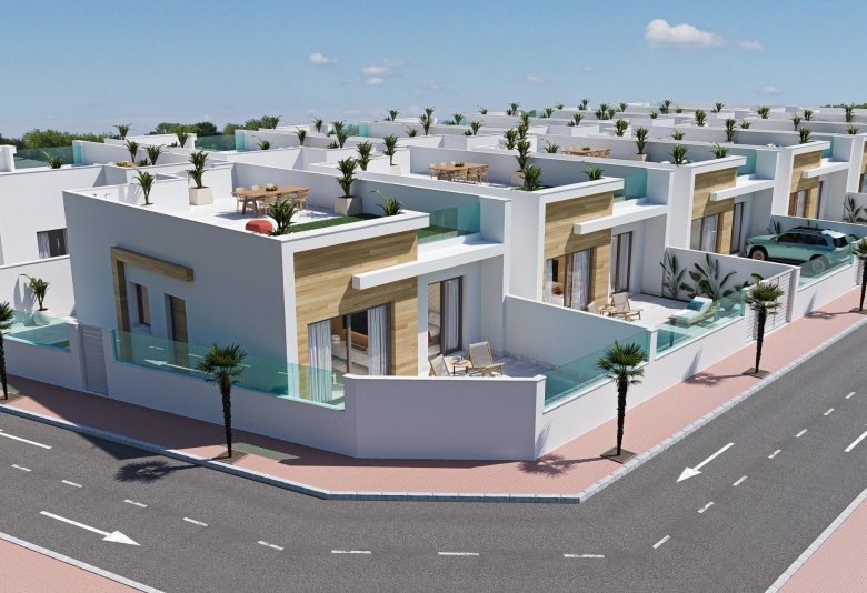 Villa de una sola planta de 3 dormitorios con piscina privada y solárium en El Jimenado, Murcia