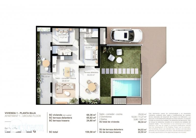 g_43040-10-19 Bungalow de planta baja con 2 dormitorios y piscina privada a la venta en San Pedro del Pinatar