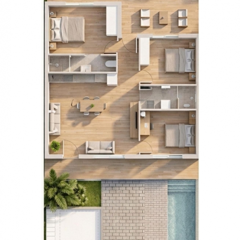 Bungalow de planta baja con 3 dormitorios y piscina privada a 2 km de la playa a la venta en Pilar de la Horadada