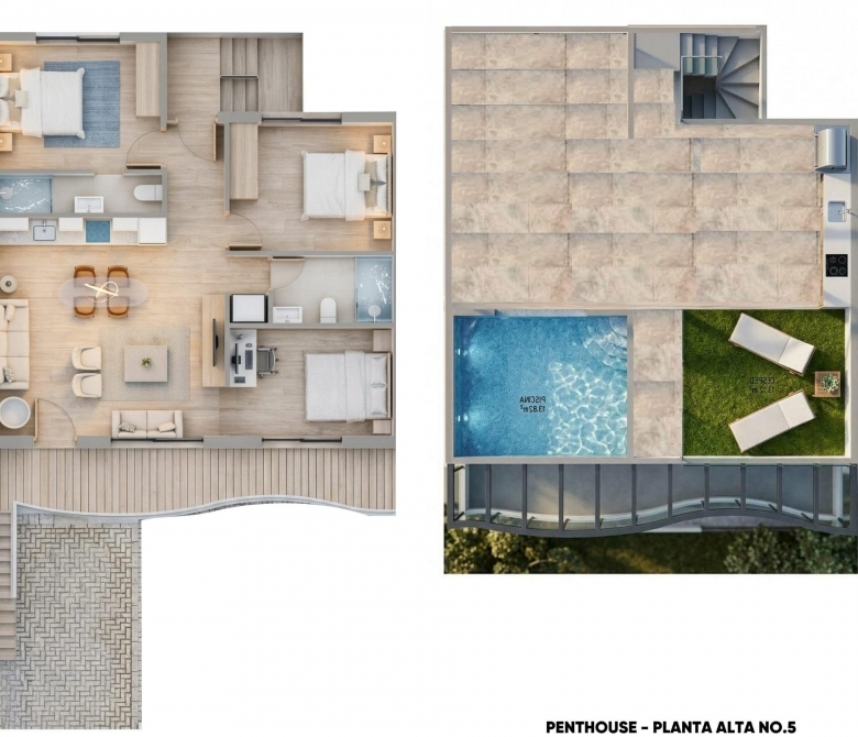 Bungalow de planta alta de 3 dormitorios con solarium y piscina privada a la venta en Pilar de la Horadada