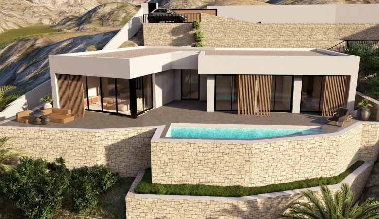 Exclusiva villa de una planta con 3 dormitorios y  piscina privada en parcela de 1.000 m2 en Pedreguer(Alicante)