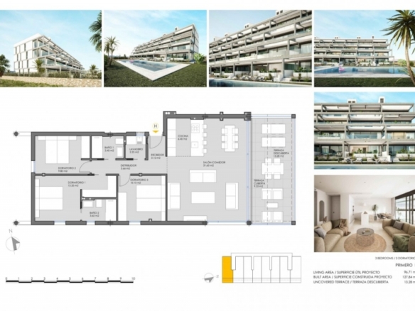 Apartamento en primera planta de  3 dormitorios en Mar de Cristal(Cartagena)