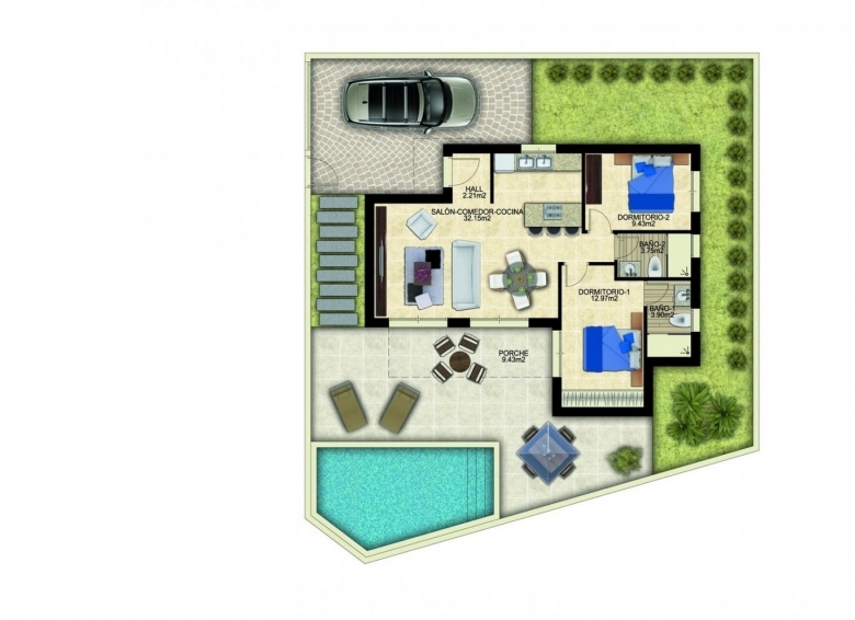 VILLA MODERNA DE 2 DORM. EN UNA SOLA PLANTA DE NUEVA CONSTRUCCIÓN EN BENIJOFAR(ALICANTE)
