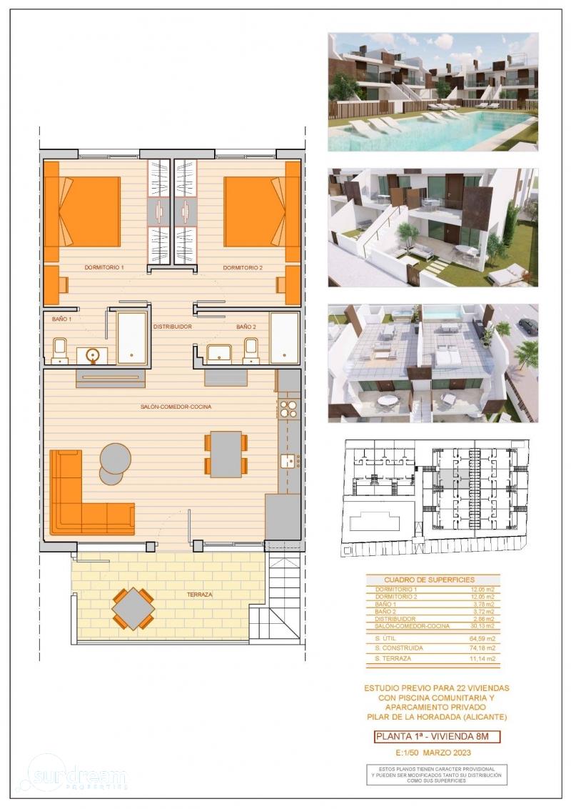 g_39753-12-22 BUNGALOWS DE OBRA NUEVA, 2 DORMITORIOS, PLANTA ALTA, EN PILAR DE LA HORADADA