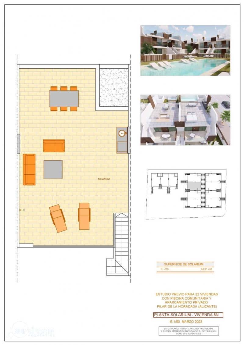BUNGALOWS DE OBRA NUEVA, 2 DORMITORIOS, PLANTA ALTA, EN PILAR DE LA HORADADA