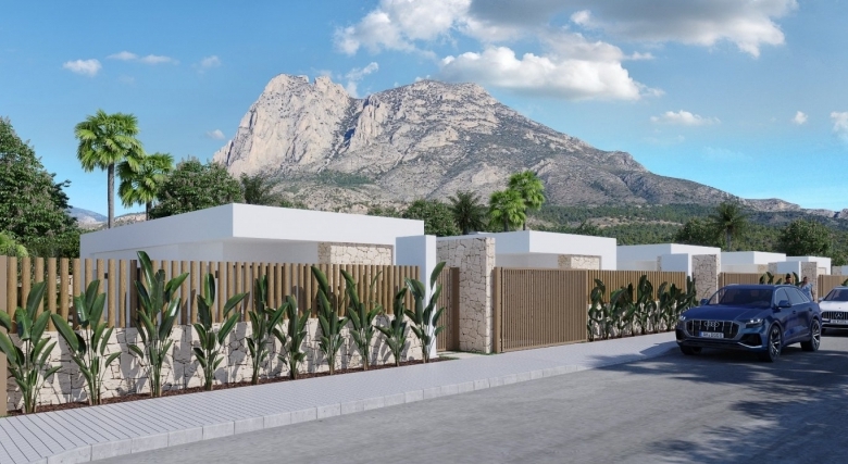 Villa de 3 dormitorios en una planta con piscina privada y sótano a la venta en Finestrat