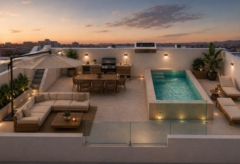 Ático de 3 dormitorios con solarium y piscina privada a 900m. de la playa en Villajoyosa