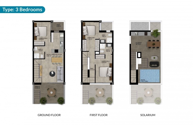 Adosado moderno con 3 dormitorios, sotano y solarium privado a la venta en Dolores.
