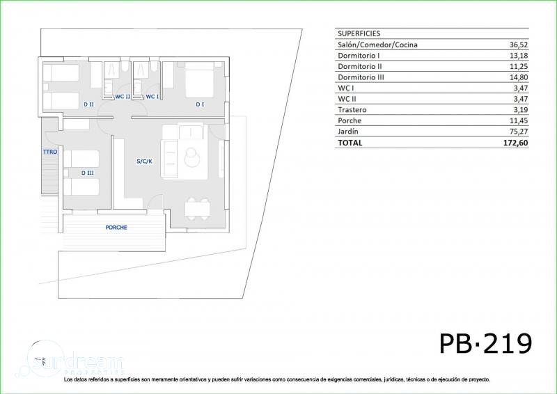 g_43105-16-8 Bungalow de planta baja de 3 dormitorios con jardín privado y trastero en San Miguel de Salinas