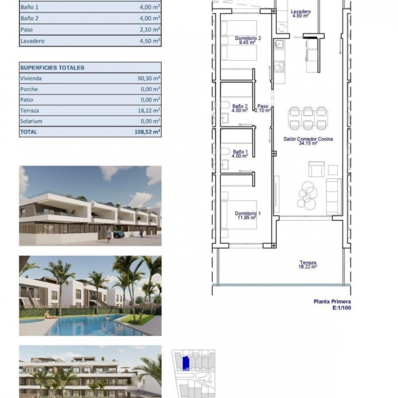 Apartamento moderno de 2 dormitorios a 3km de la playa a la venta en Pilar de la Horadada