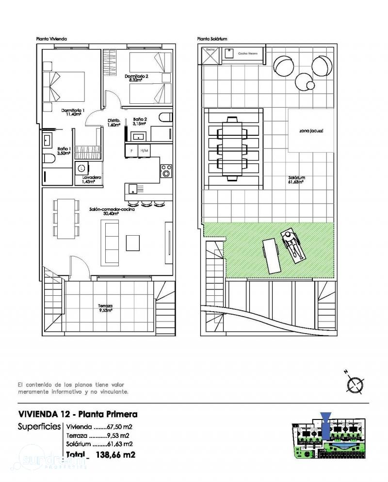 g_40192-25-6 Bungalow de planta alta de 2 dormitorios con solarium privado a la venta en Pilar de la Horadada
