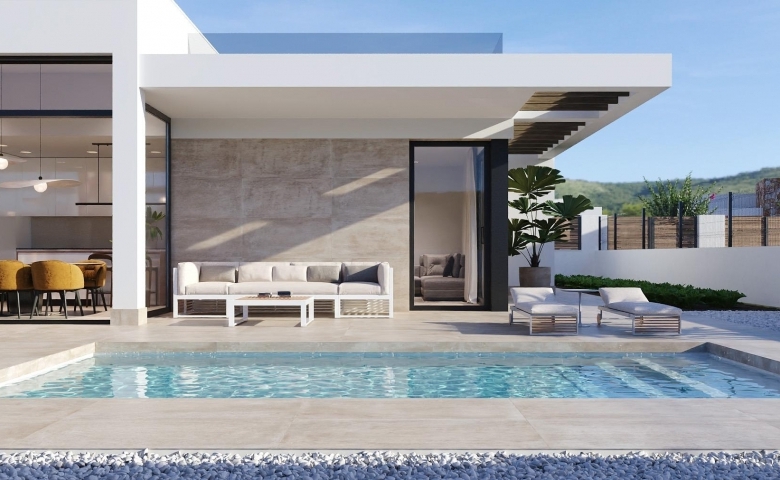Chalet en una planta con solarium y piscina privada en Golf Resort, Murcia
