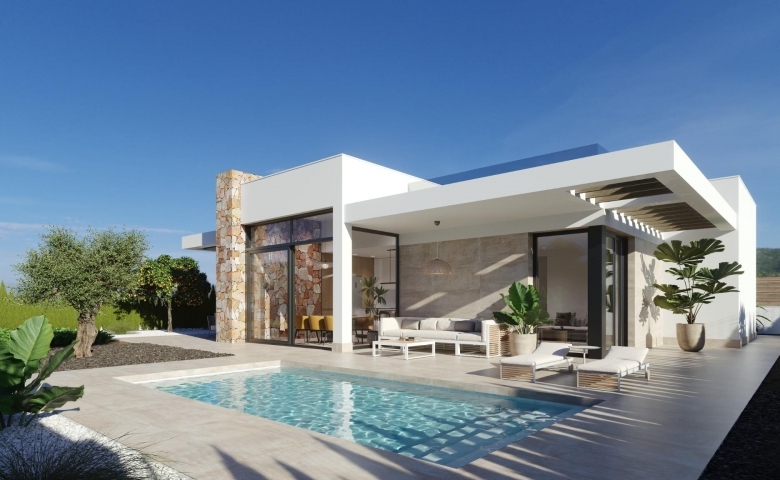 Chalet en una planta con solarium y piscina privada en Golf Resort, Murcia