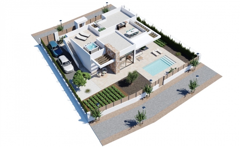 Chalet en una planta con solarium y piscina privada en Golf Resort, Murcia