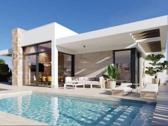 Chalet en una planta con solarium y piscina privada en Golf Resort, Murcia