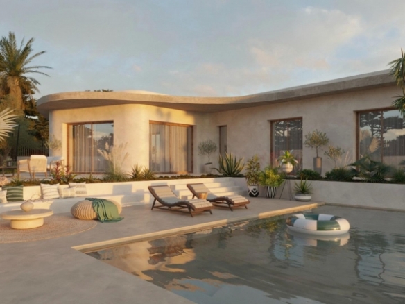 Villa de lujo de 4 dormitorios en una planta con piscina privada y sótano en la urbanización La Marina(San Fulgencio)