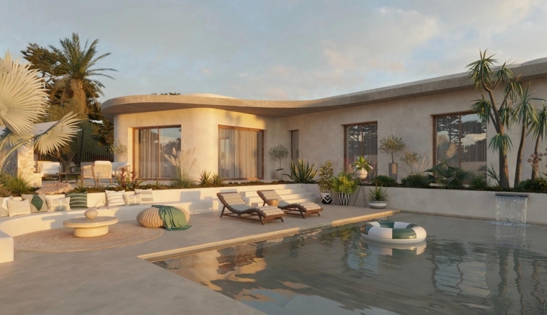 Villa de lujo de 4 dormitorios en una planta con piscina privada y sótano en la urbanización La Marina(San Fulgencio)