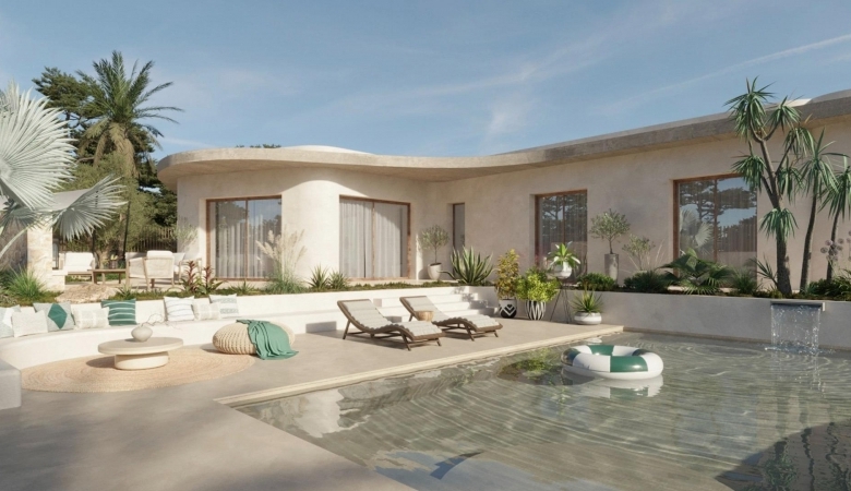 Villa de lujo de 4 dormitorios en una planta con piscina privada y sótano en la urbanización La Marina(San Fulgencio)