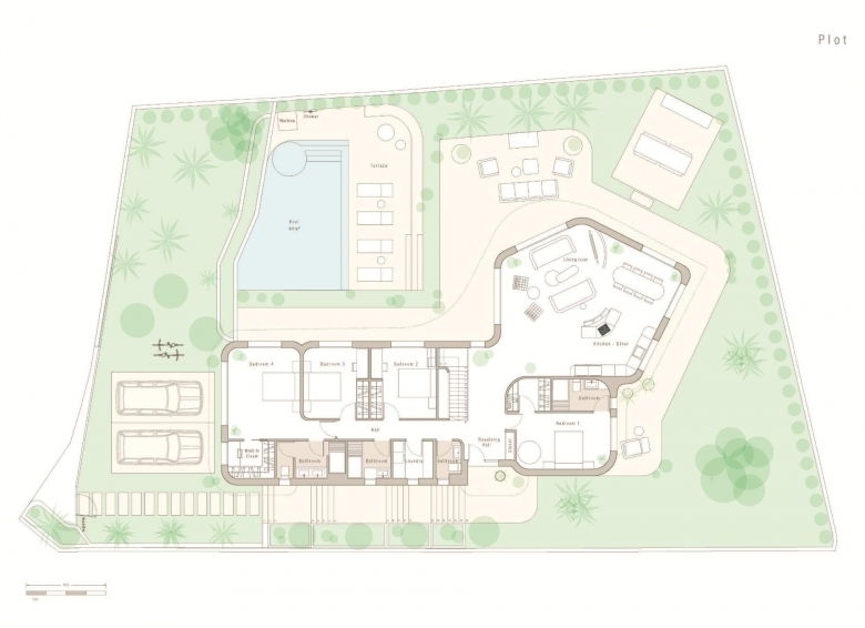 Villa de lujo de 4 dormitorios en una planta con piscina privada y sótano en la urbanización La Marina(San Fulgencio)