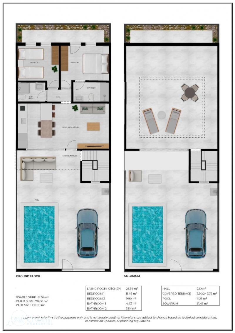 g_42082-12-10 Adosado de nueva construcción de 2 dormitorios con solarium y piscina privada a la venta en Fuente Alamo(Murcia)