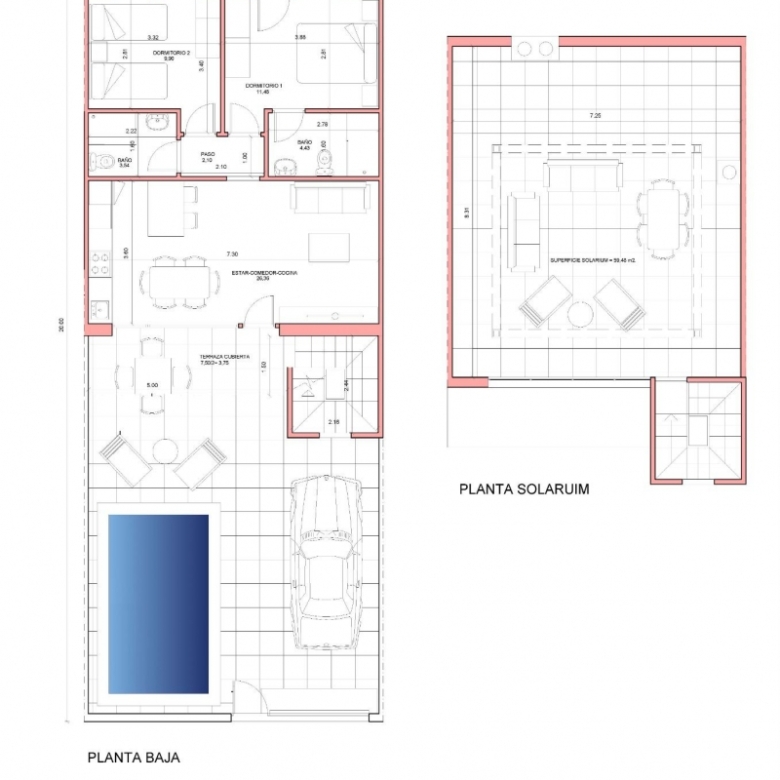 Adosado de nueva construcción de 2 dormitorios con solarium y piscina privada a la venta en Fuente Alamo(Murcia)
