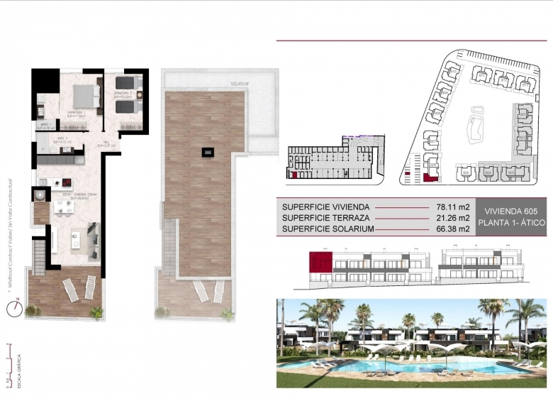 Bungalow de planta alta con 2 dormitorios a la venta en Lo Marabú, Ciudad Quesada