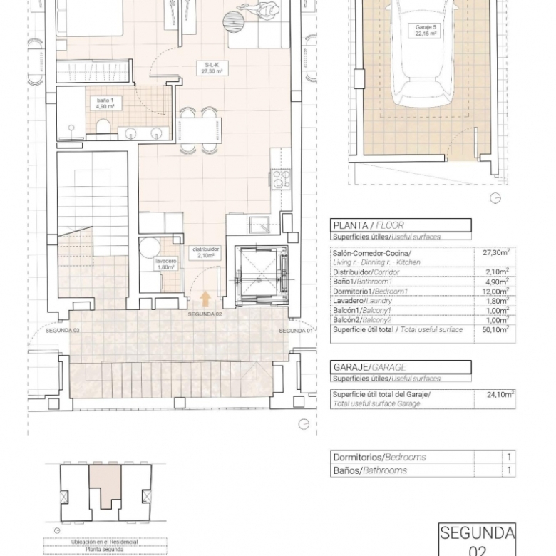 Moderno apartamento de 1 dormitorio con garaje privado y vistas a los viñedos en Hondón de las Nieves.