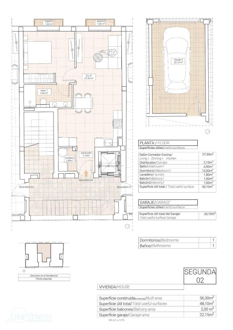 Moderno apartamento de 1 dormitorio con garaje privado y vistas a los viñedos en Hondón de las Nieves.