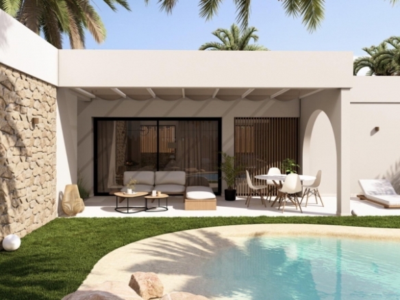 Villa en una planta con 2 dormitorios y piscina privada en golf resort (Murcia)