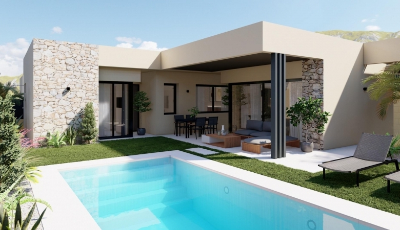 Villa de 3 dormitorios en una sola planta con piscina privada en resort de golf a la venta en Murcia
