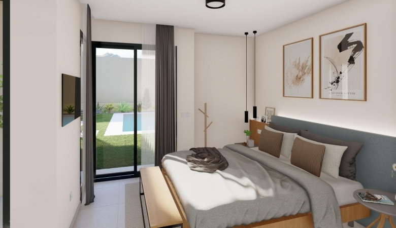 Villa de 3 dormitorios en una sola planta con piscina privada en resort de golf a la venta en Murcia