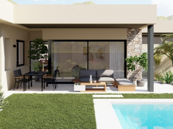 Villa de 3 dormitorios en una sola planta con piscina privada en resort de golf a la venta en Murcia
