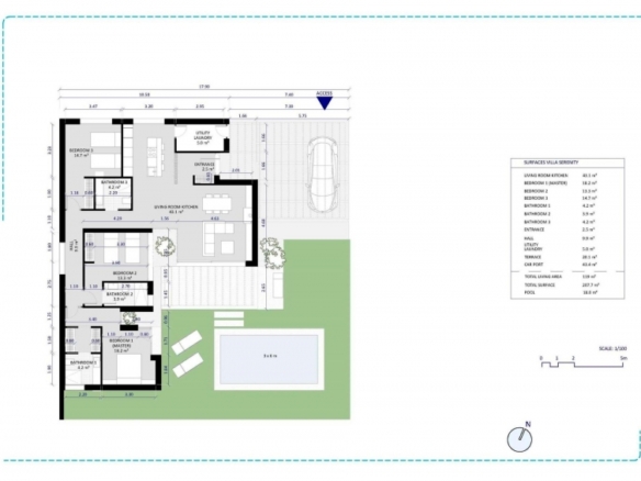 Villa de 3 dormitorios en una sola planta con piscina privada en resort de golf a la venta en Murcia