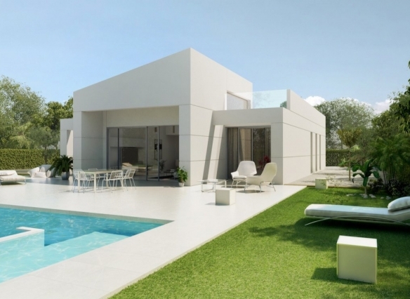 Exclusiva villa de 4 dormitorios en una sola planta con piscina privada en golf resort en Murcia