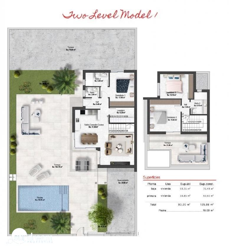 Villa de nueva construcción de 3 dormitorios con piscina privada y vistas a la montaña en campo de golf(Murcia)
