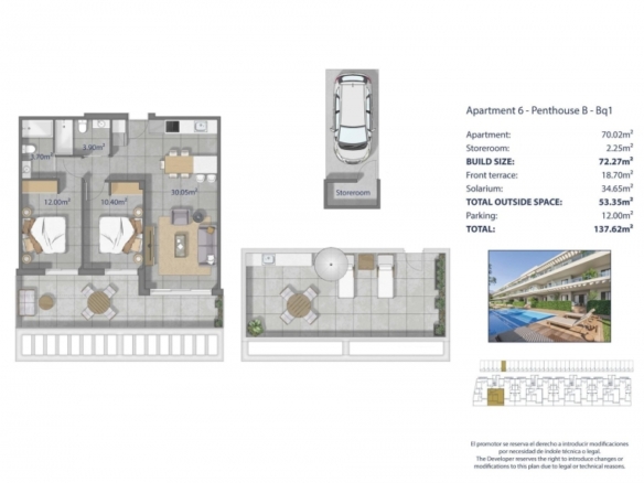 Ático de 2 dormitorios con solarium privado y magnificas vistas al mar a 250m de la playa en Los Alcázares(Murcia)