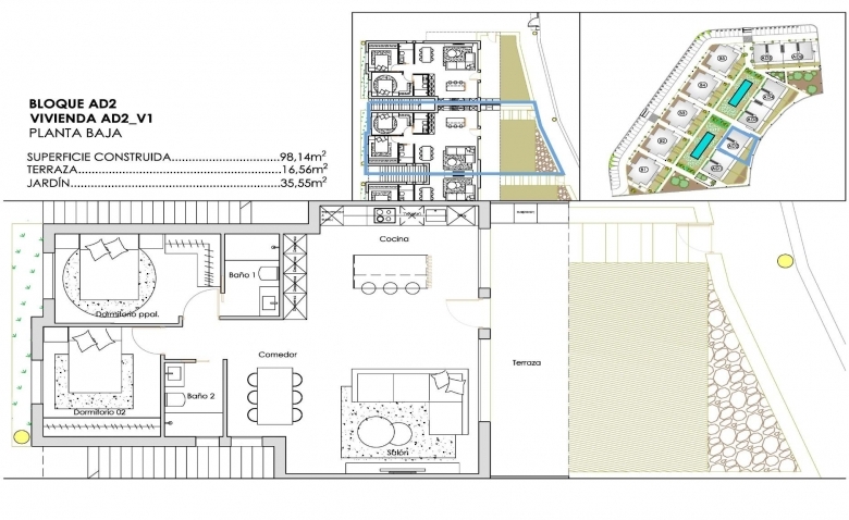 Bungalow de planta baja con 2 dormitorios de nueva construcción en Santa Rosalia Lake and Life Resort