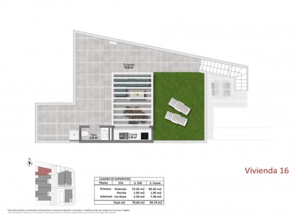 Bungalow de planta alta con 3 dormitorios y solarium privado a la venta en Pilar de la Horadada
