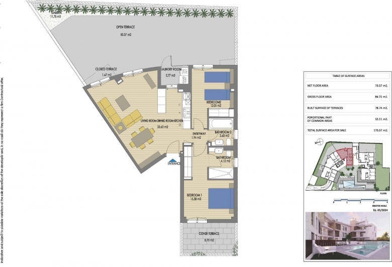 Apartamento de planta baja con 2 dormitorios y amplia terraza a 100 metros del mar en Jávea(Alicante)