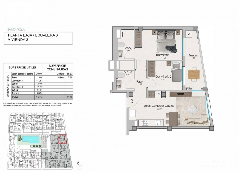 MODERNO APARTAMENTO DE PLANTA BAJA DE NUEVA CONSTRUCCIÓN DE 2 DORM. EN SANTA POLA