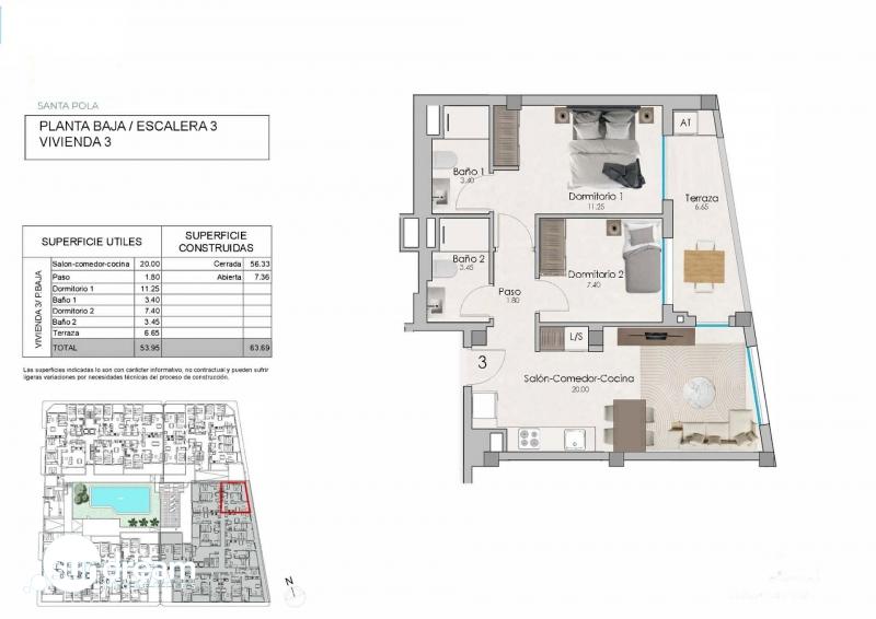 g_39896-3-6 MODERNO APARTAMENTO DE PLANTA BAJA DE NUEVA CONSTRUCCIÓN DE 2 DORM. EN SANTA POLA