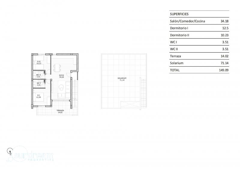 Bungalow de planta alta de 2 dormitorios con solarium privado a la venta en San Miguel de Salinas