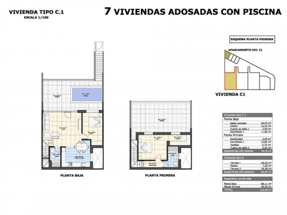 Bungalow de planta alta de 2 dormitorios  en Pilar de la Horadada con piscina privada